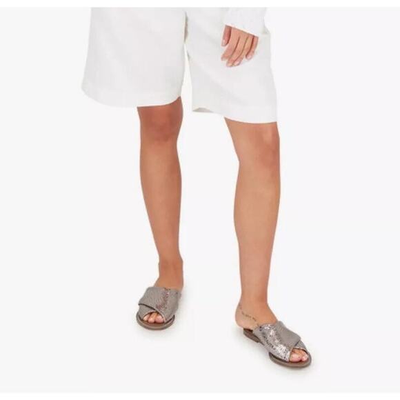 BRUNELLO CUCINELLI Metallic Leather Criss-Cross Sandal Slides Reptile Flats 37.5 - Picture 1 of 11